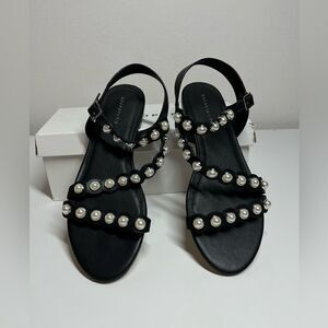 CosmoParis Pearly Leather Slingback Flat Black Sandals Size 10US/ 41EU